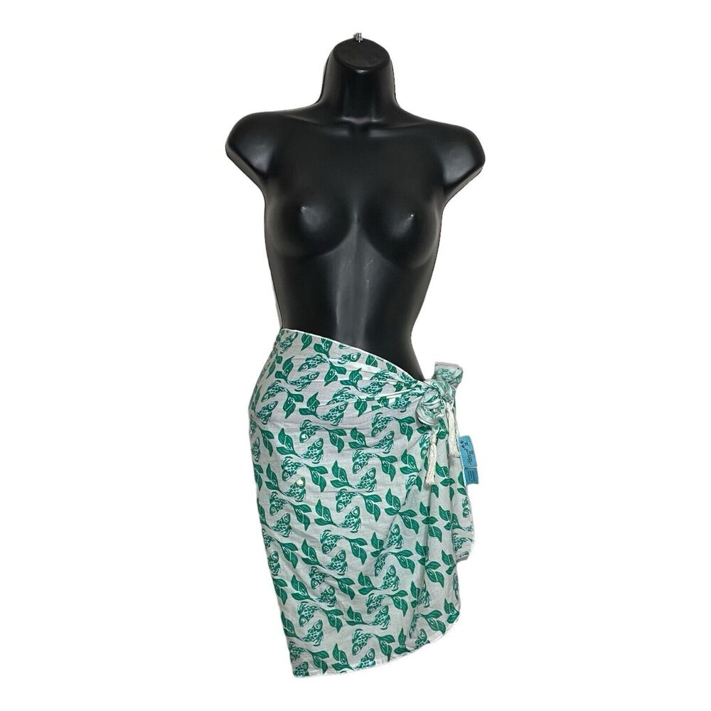 Letarte Sarong Womens OS Beach Cover Up Semi-Sheer Tassels Sequins Koi Fish